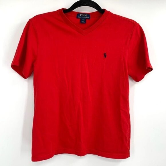 POLO RALPH LAUREN Red Short Sleeve V Neck Tee M 10 - Picture 1 of 5